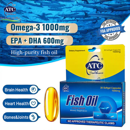ATC Healthcare Fish Oil Omega 3 1000mg x 30 Softgel Supplement For Adult