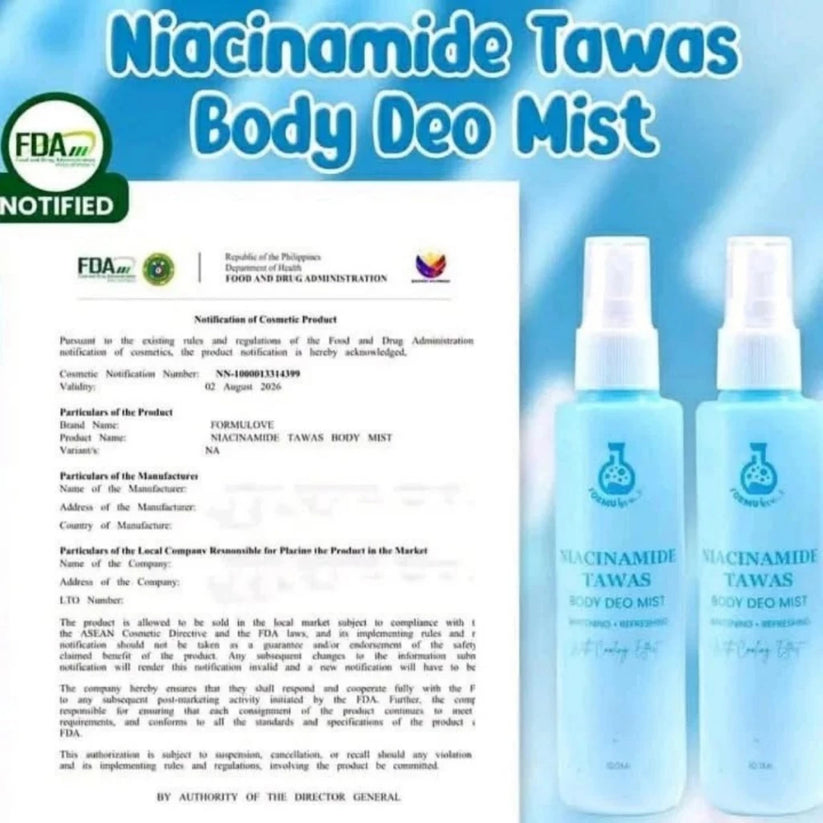 Niacinamide Tawas Body Deo Mist Whitening and Refreshing with Cooling Effect