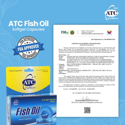 ATC Healthcare Fish Oil Omega 3 1000mg x 30 Softgel Supplement For Adult
