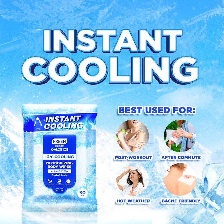 Fresh Skinlab K-Aloe Ice -3 Deodorizing Cooling Body Wipes 30s