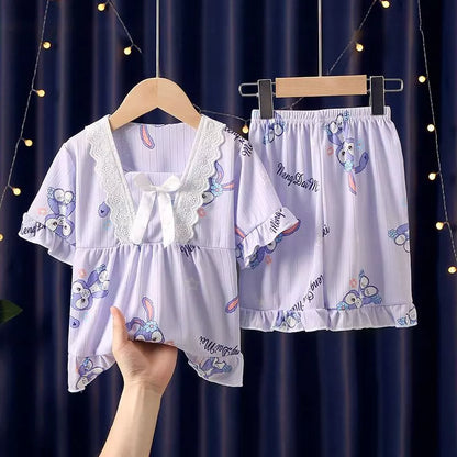 Girls Summer Short-Sleeved Shorts Pajamas Set