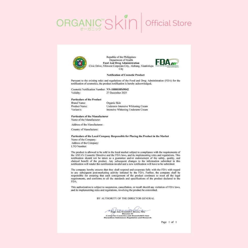 Organic Skin Japan Intensive Whitening Underarm Powder Dry Deodorant & Whitening Cream