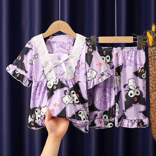 Girls Summer Short-Sleeved Shorts Pajamas Set