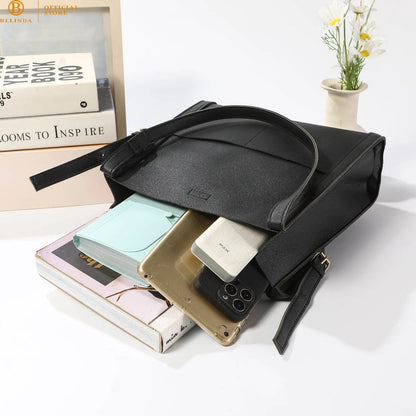 Two Front Pocket Leather Tote Bag