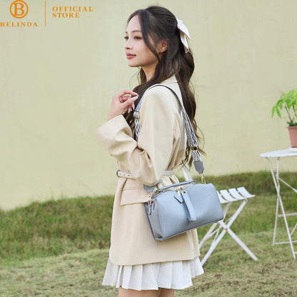 Everyday Soft Leather 2-Way Crossbody Bag with Pattern Strap