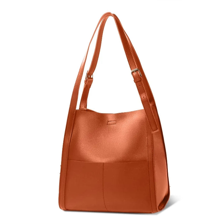 Two Front Pocket Leather Tote Bag