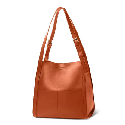 Two Front Pocket Leather Tote Bag