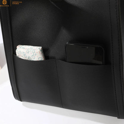 Two Front Pocket Leather Tote Bag