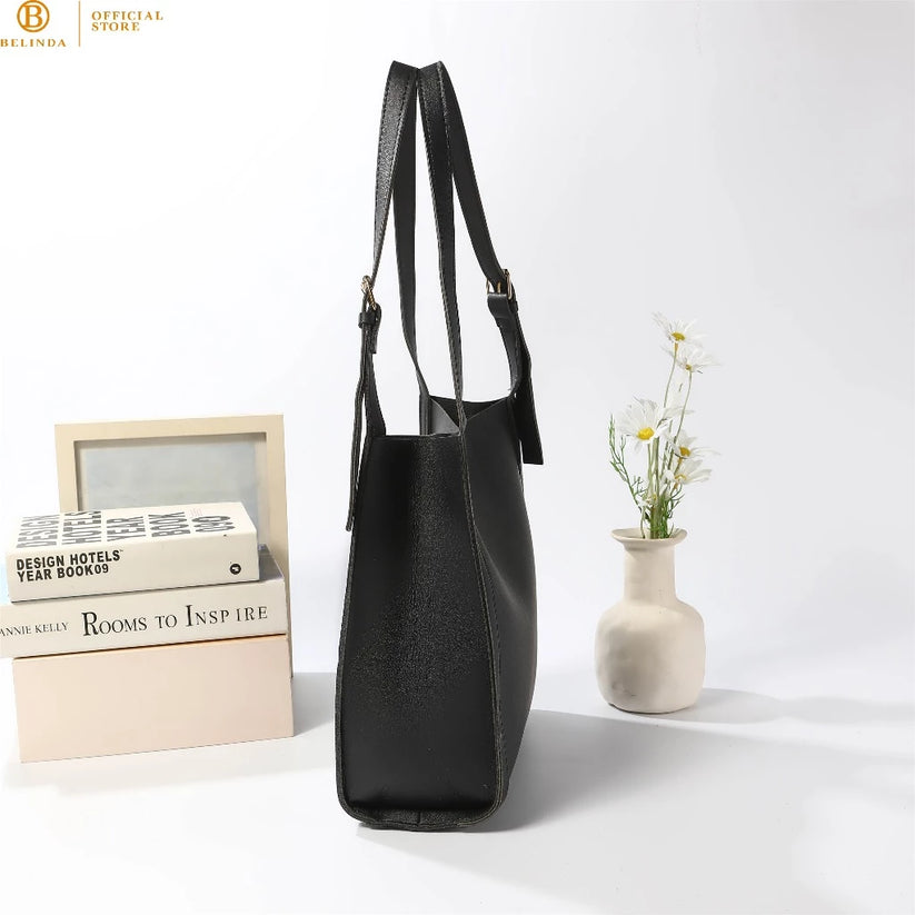 Two Front Pocket Leather Tote Bag