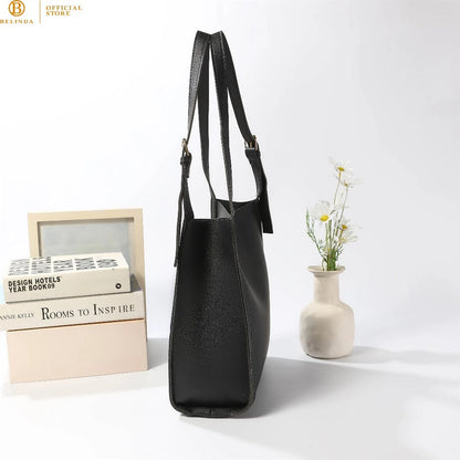 Two Front Pocket Leather Tote Bag