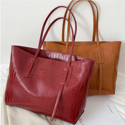 Crocodile Pattern Leather Tote Bag