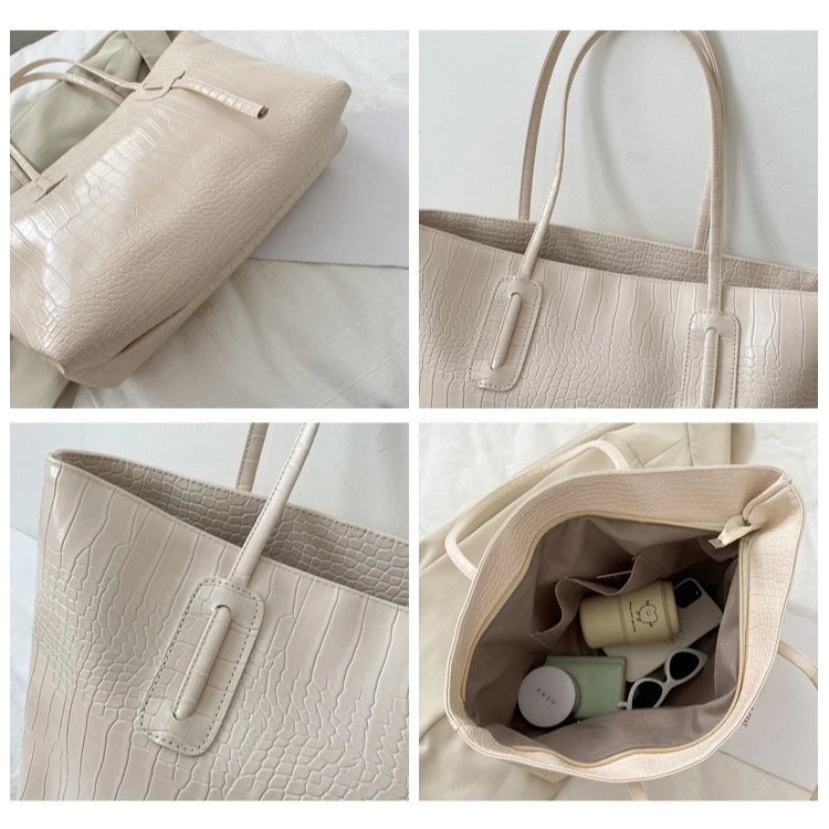 Crocodile Pattern Leather Tote Bag