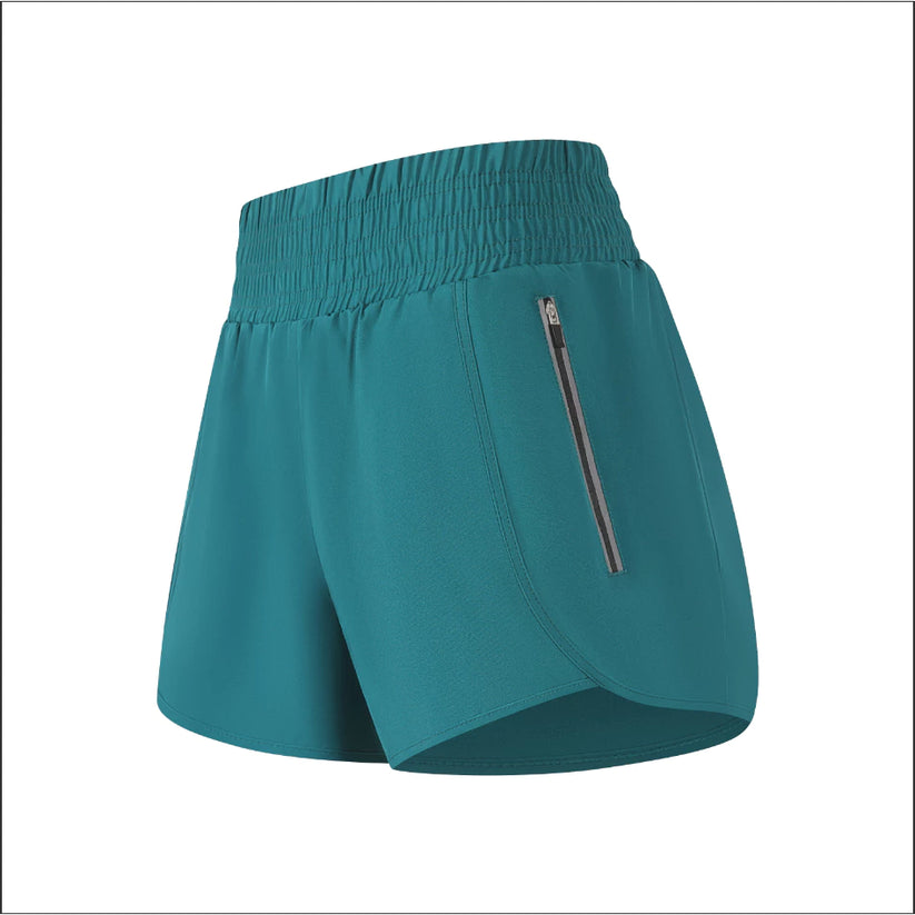 High-Waisted Sports Shorts with Zipper Pocket