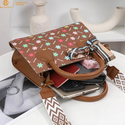 Square Leather Flower Wear a Scarf High-End Shoulder Sling Bag