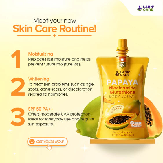 LABN' CARE Papaya Niacinamide Glutathione Body Lotion SPF 50 PA+++