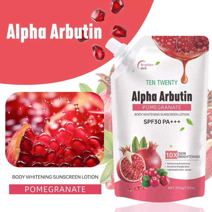 TEN TWENTY Alpha Arbutin Pomegranate Body Whitening Sunscreen Lotion SPF30 PA+++ 200g