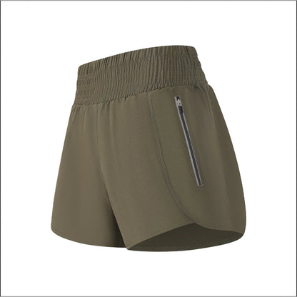 High-Waisted Sports Shorts with Zipper Pocket