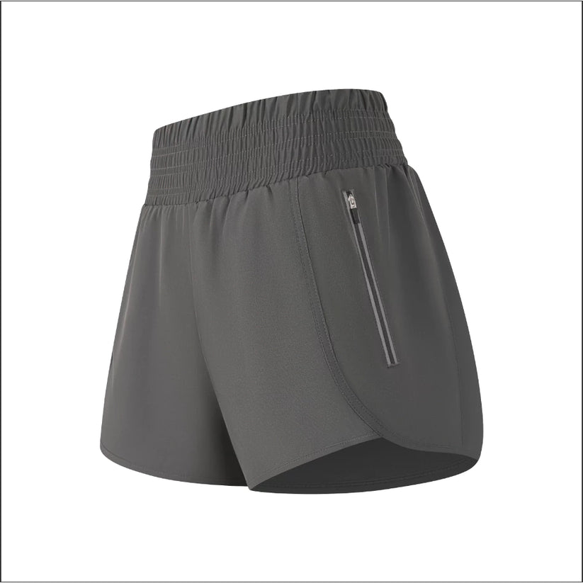 High-Waisted Sports Shorts with Zipper Pocket