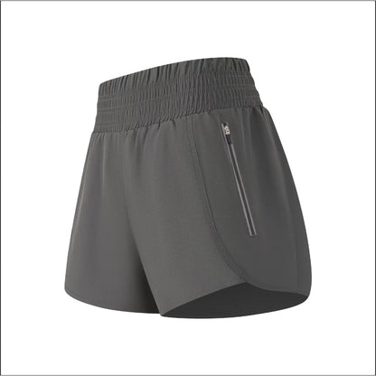 High-Waisted Sports Shorts with Zipper Pocket