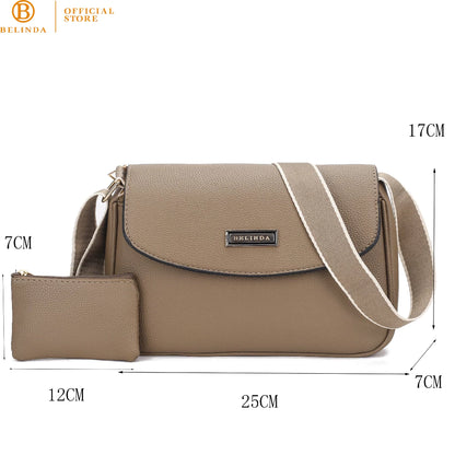 2-in-1 Wide Strap Leather Sling Bag with Wallet