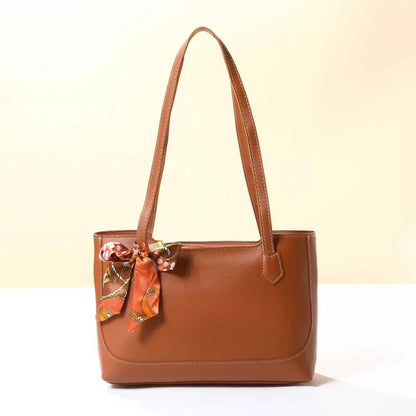 Faux-leather Tote Bag with Ribbon Scarf