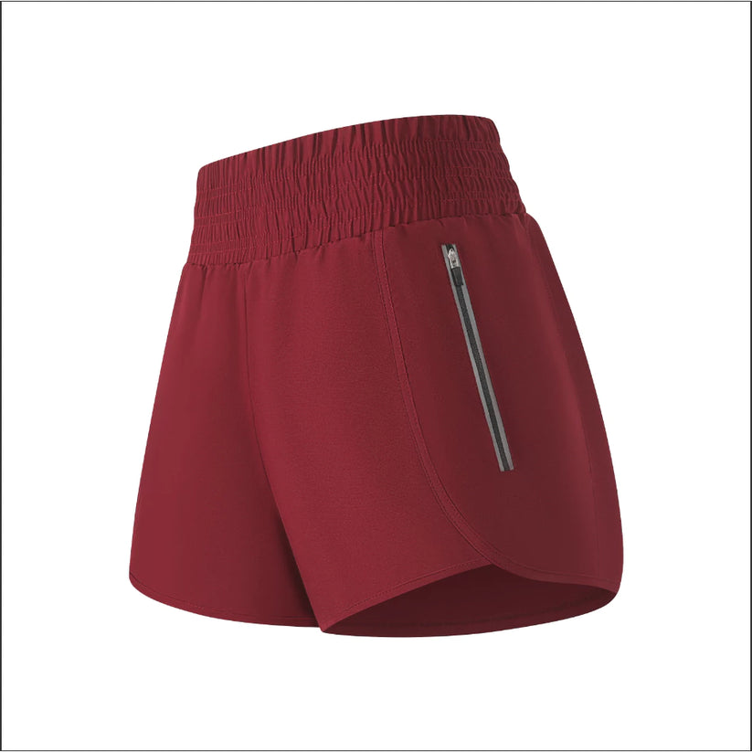 High-Waisted Sports Shorts with Zipper Pocket