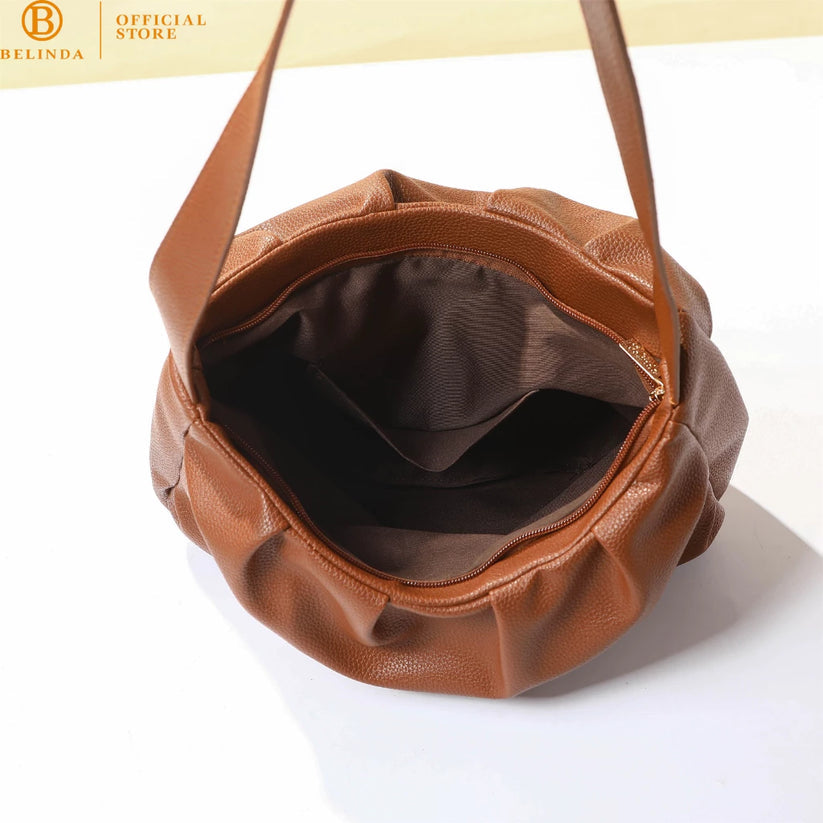 Japanese Soft Leather Pleated Shoulder Bag
