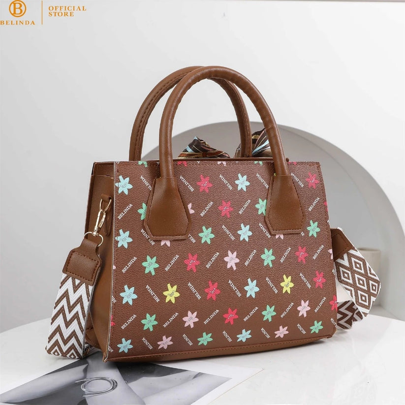 Square Leather Flower Wear a Scarf High-End Shoulder Sling Bag