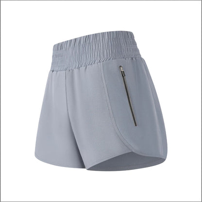 High-Waisted Sports Shorts with Zipper Pocket