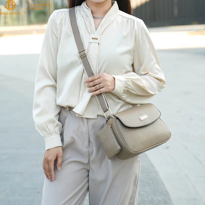 2-in-1 Wide Strap Leather Sling Bag with Wallet