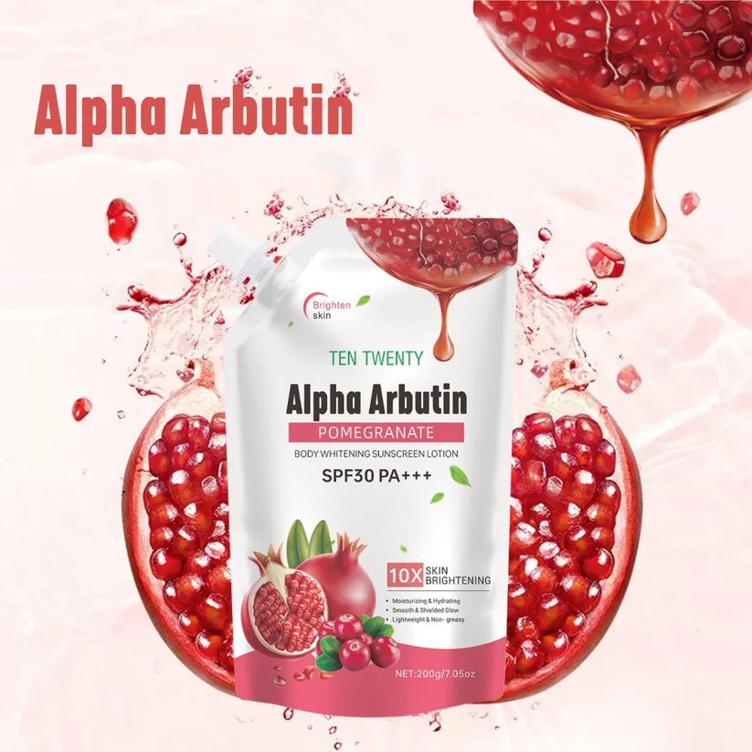 TEN TWENTY Alpha Arbutin Pomegranate Body Whitening Sunscreen Lotion SPF30 PA+++ 200g