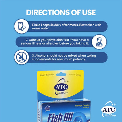 ATC Healthcare Fish Oil Omega 3 1000mg x 30 Softgel Supplement For Adult