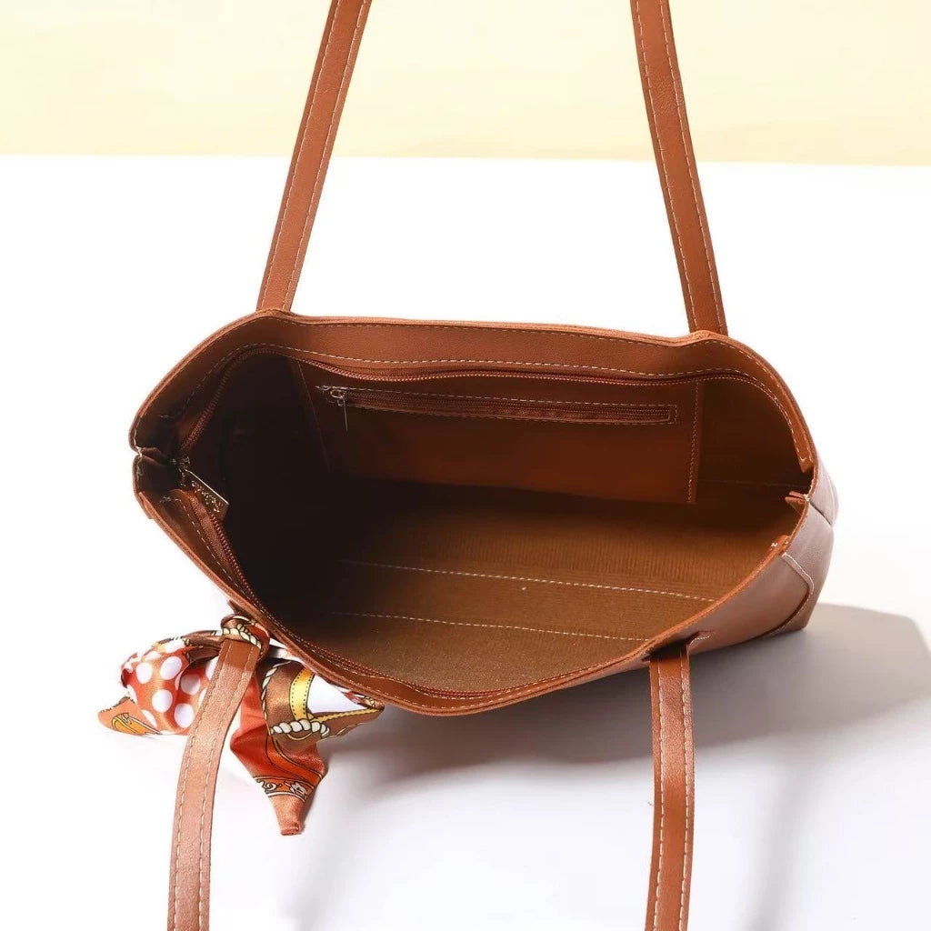Faux-leather Tote Bag with Ribbon Scarf