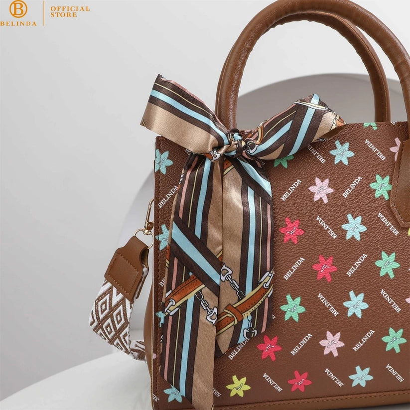 Square Leather Flower Wear a Scarf High-End Shoulder Sling Bag