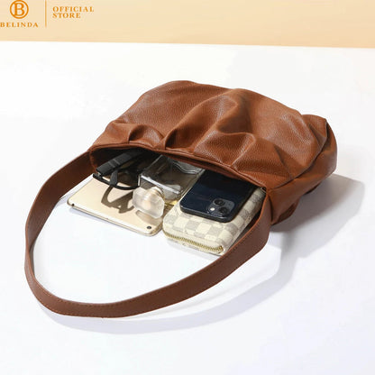 Japanese Soft Leather Pleated Shoulder Bag