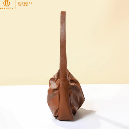 Japanese Soft Leather Pleated Shoulder Bag