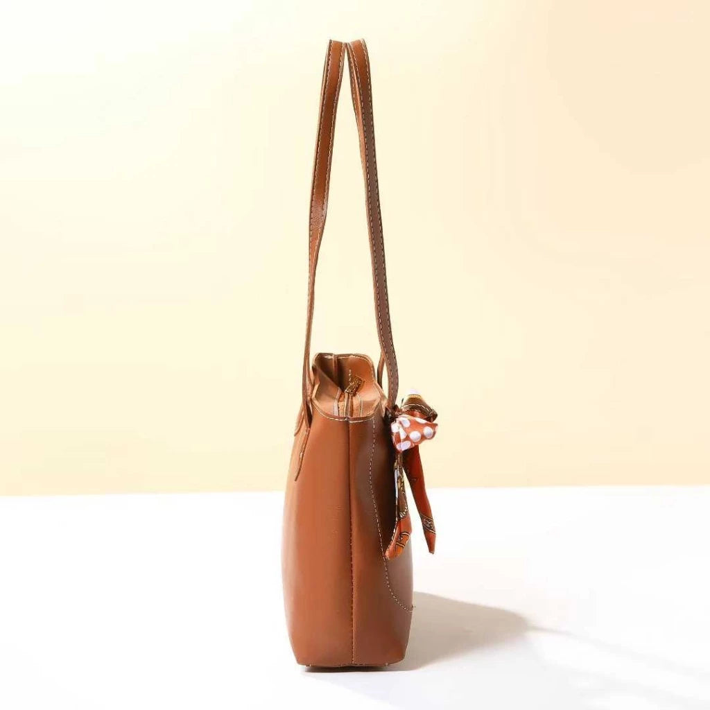 Faux-leather Tote Bag with Ribbon Scarf