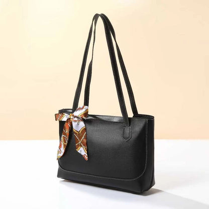 Faux-leather Tote Bag with Ribbon Scarf