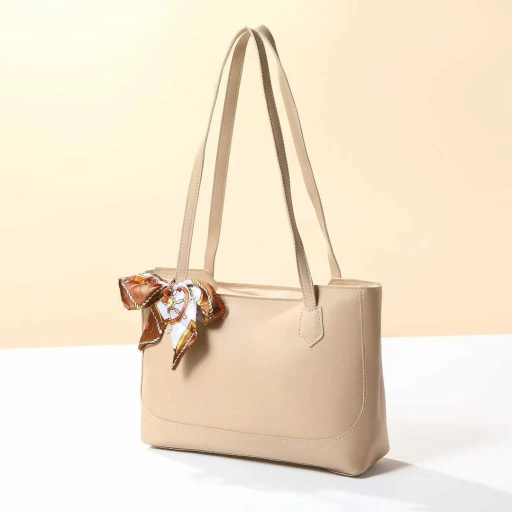 Faux-leather Tote Bag with Ribbon Scarf