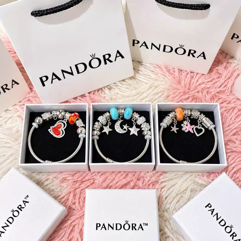 Pandora Inspired Silver & Gold Plated Charm Bracelet
