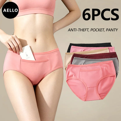 6pcs Set Mid-Waist Breathable Women's Underwear with Secret Pocket