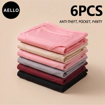6pcs Set Mid-Waist Breathable Women's Underwear with Secret Pocket