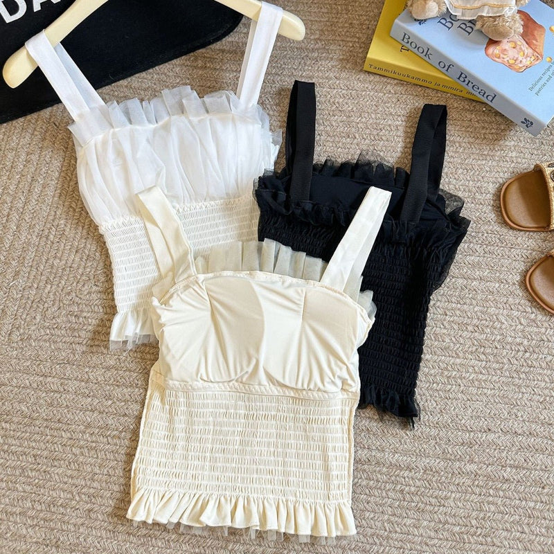 Smocked Tulle Ruffle Camisole Top