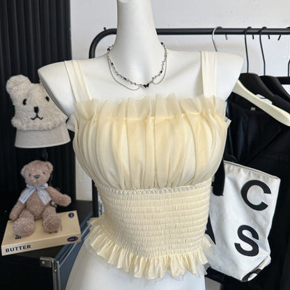 Smocked Tulle Ruffle Camisole Top