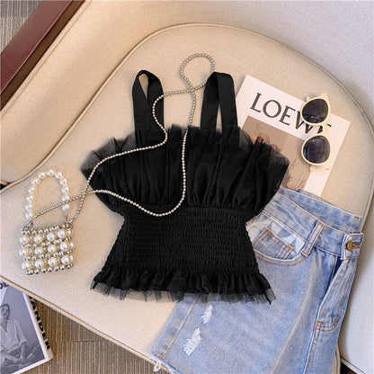 Smocked Tulle Ruffle Camisole Top