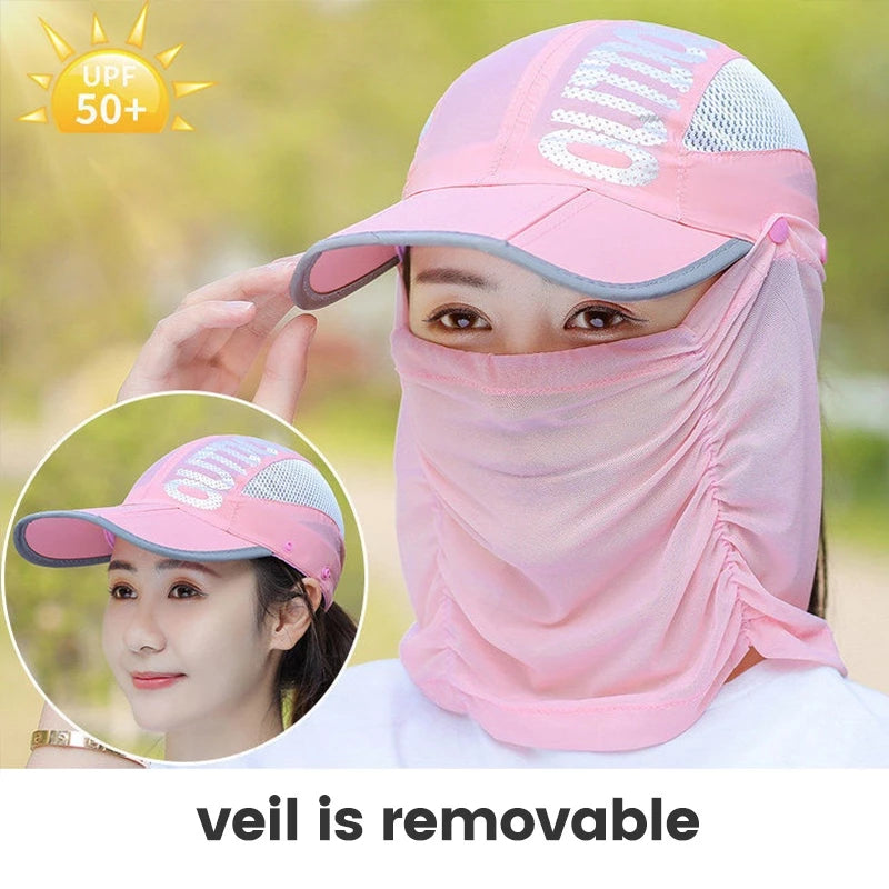 Unisex Sun Protection Cap with Face Mask Cover UPF 50+