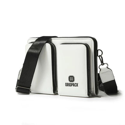 Men's High-End Plain Leather Sling Bag With Two-Zipper Front Pocket