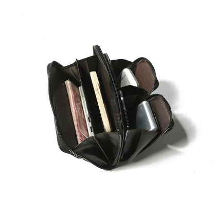 Men's High-End Plain Leather Sling Bag With Two-Zipper Front Pocket