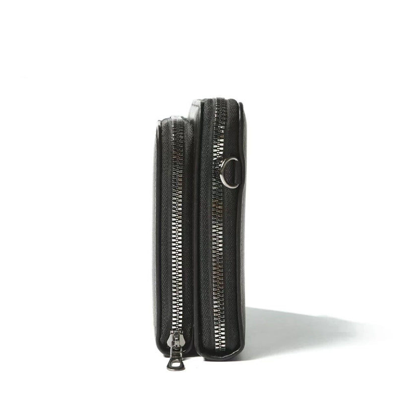 Men's High-End Plain Leather Sling Bag With Two-Zipper Front Pocket