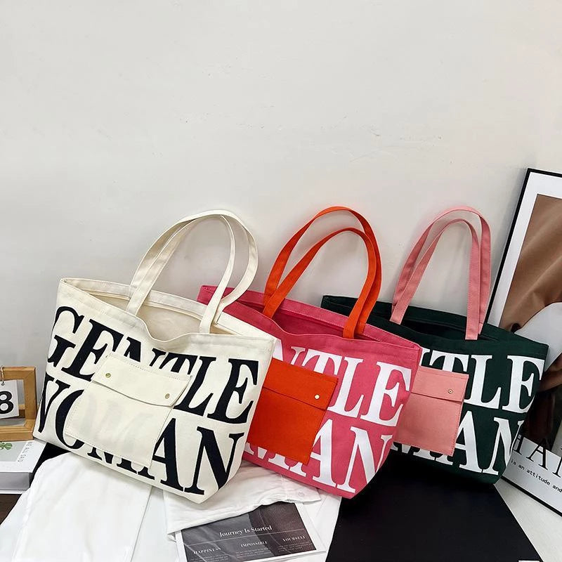 GW Large Capacity Letter Printed Canvas Tote Bag